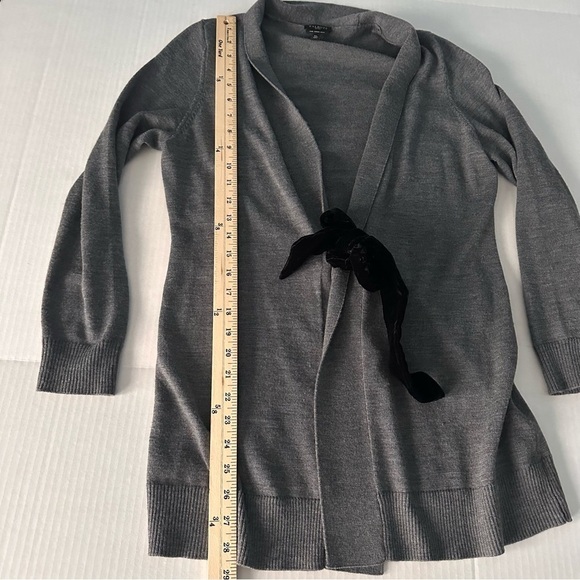 Talbots Merino Wool Cardigan Duster Sweater Top Velvet Tie Medium Petite Grey - Picture 8 of 8